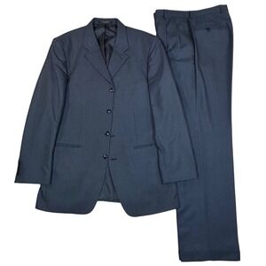 Jones New York Mens Charcoal Gray Minicheck Wool Silk Blend Suit Size 42L 34x32